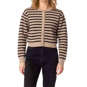 NEW J. SOCIETY striped button front cardigan in mushroom/black